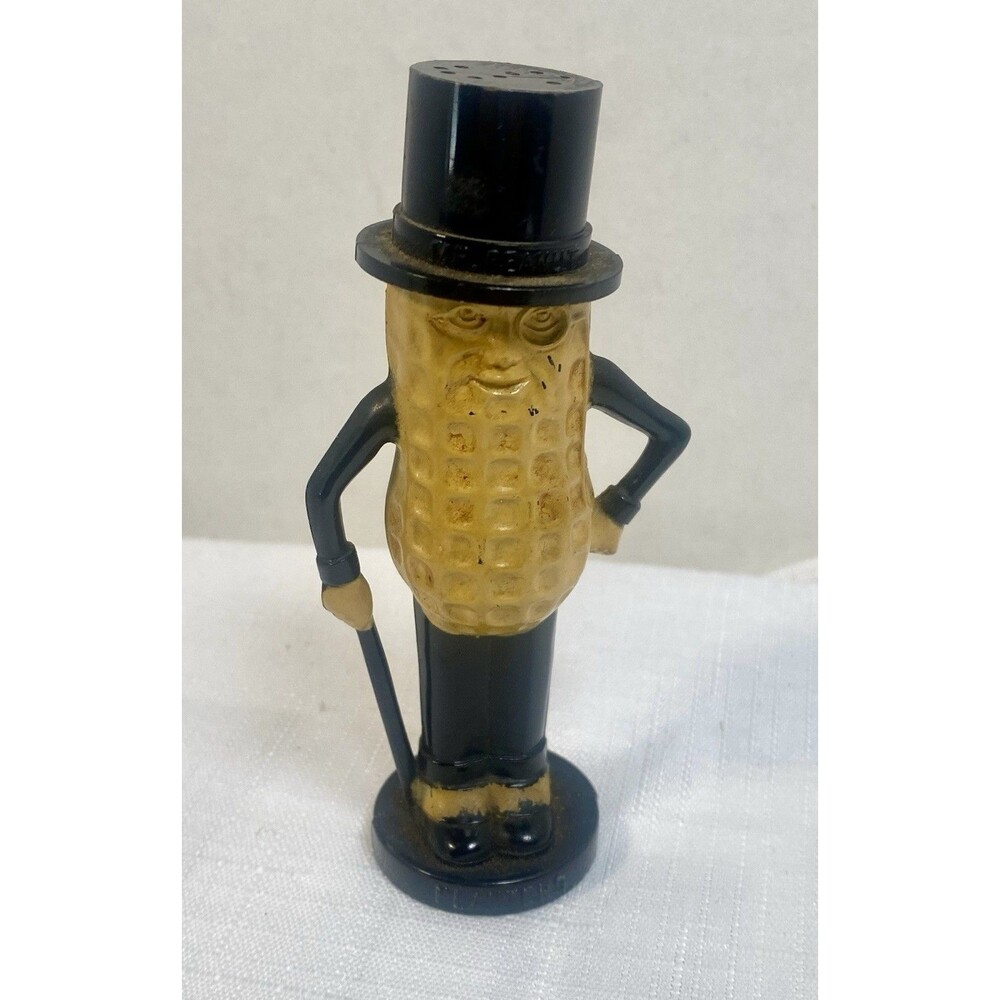 Planters Mr. Peanut Advertising Figurine with Cane & Top Hat, Beige/Black